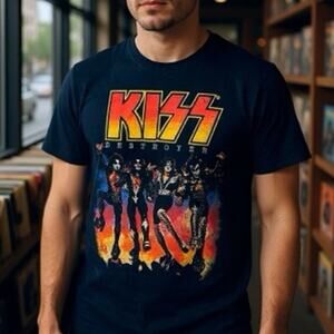 KISS Destroyer 1976 album graphic tee black cotton men small